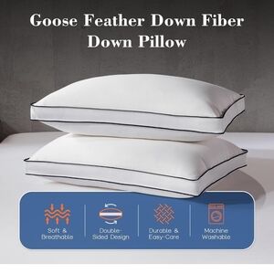 Decroom Goose Feather Down Fiber Pillows Queen Size Set of 2, Soft Pillows